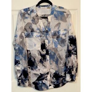 Calvin Klein Shirt Women’s Large White Floral Long Sleeve Button Down Blouse